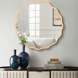 CAVINAS Wave Wall Mirror,HD Anti-Fog Bathroom Mirror with Wood Frame,Multi-Scene Vanity Mirror for Living Room, Bedroom,Entrance - 1 of 4