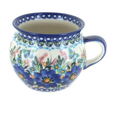 Blue Rose Polish Pottery Garden of Blue Bubble Soup Mug