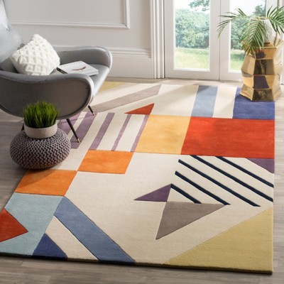 Ivory Geometric Hand Tufted Wool 8' x 10' Area Rug
