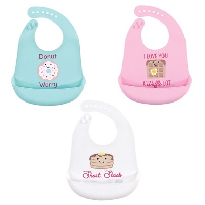 Hudson Baby Infant Girl Silicone Bibs 3pk, Donut, One Size