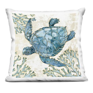Stupell Industries Blue Swimming Sea Turtle Coral Outline Indoor Decorative Throw Pillow, 18 x 18 - 1 of 3