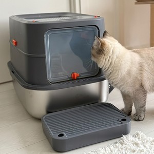 Artloge Extra Large Enclosed Stainless Steel Cat Litter Box High Side Anti-Leakage Pet Cat Toilet Front Entry Top Exit Box with Pedal Mat, Tray& Scoop - 1 of 4