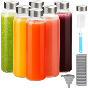 Glass Juice Bottles with Stainless Steel Lids, 18 oz Reusable Leak Proof Jars, Set of 6 - 1 of 4
