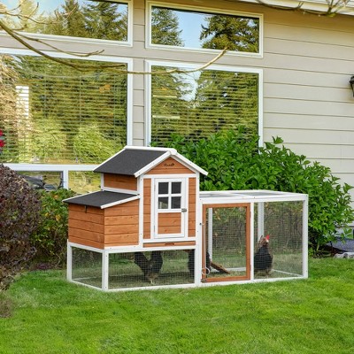 Large White and Natural Fir Wood Chicken Coop with Run