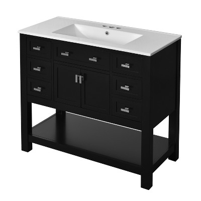 Dexmalle 36''Modern Bathroom Storage Cabinet with 2 Soft Closing Doors and 6 Drawers