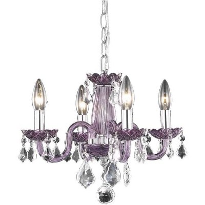 Elegant Lighting Rococo 4 light Purple Pendant Clear Royal Cut Crystal
