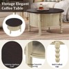 RISOKEYS 30.3" Vintage Round Coffee Table - Mid Century Modern Cocktail Table with Sliding Door and Slatted Design for Small Space - 2 of 4