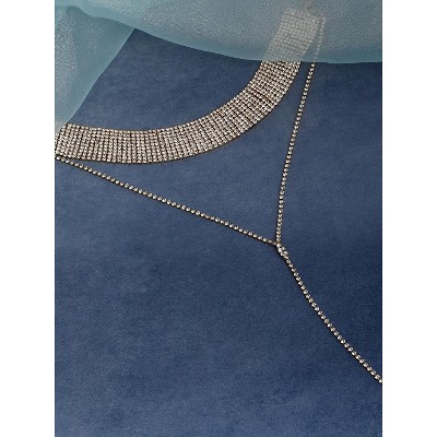 SOHI Women's Crystal Silver The Bijou Multi-Layer Necklace