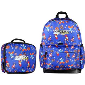 Beyblade Burst Spinner Tops Character Allover Print Backpack with Lunch Bag Tote Blue