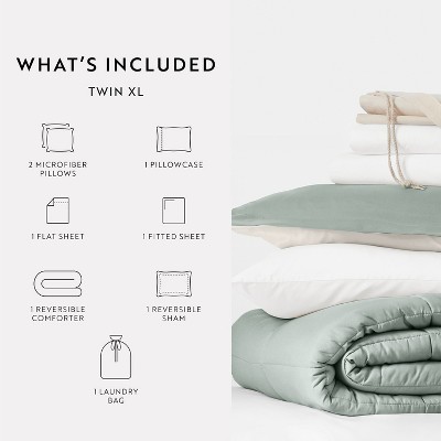 Becky Cameron 8PC Bedding Bundle, Reversible Comforter, Solid Sheet Set, Pillows & Laundry Bag - Becky Cameron, Stone / Light Gray, Twin Extra Long — фото 2