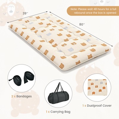 Twin Brown Bear Pattern Futon Pad with Washable Cover