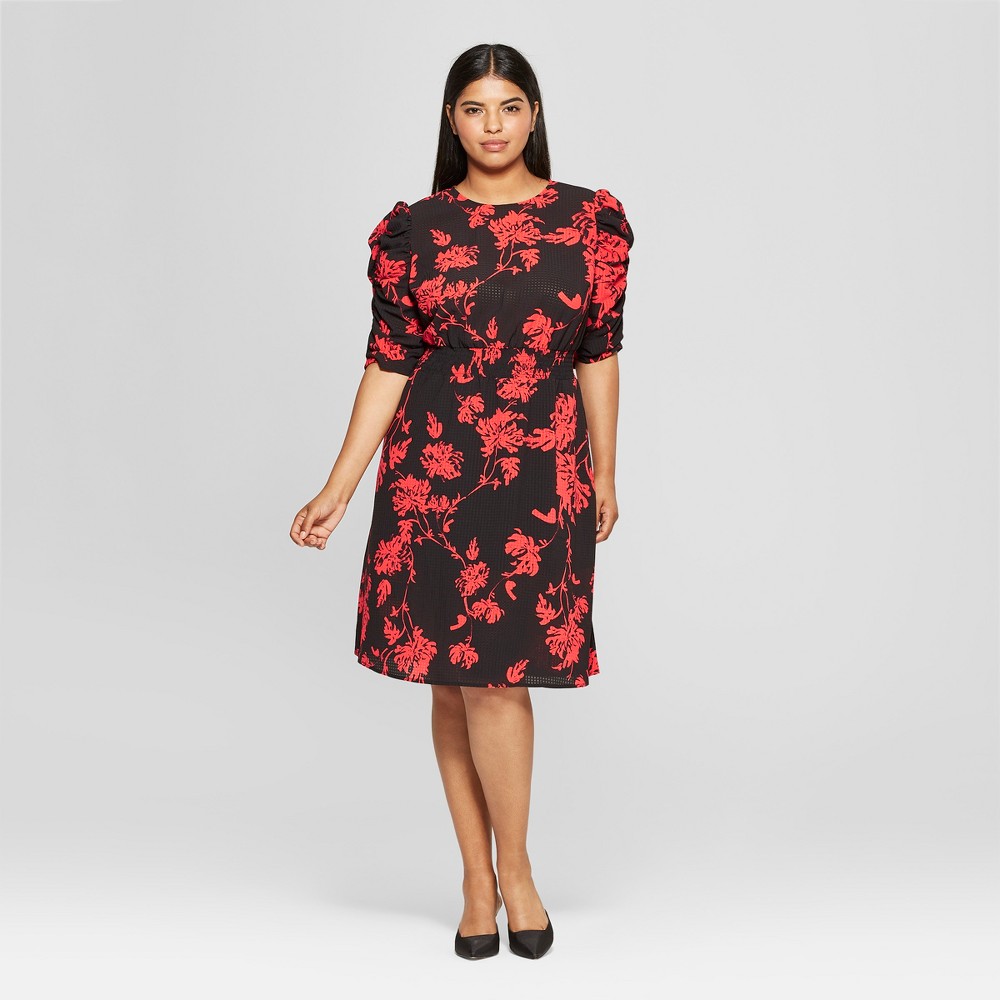Women's Plus Size Floral Print Short Sleeve Smocked Waist Dress - Who What Wear Red/Black 4X, Size: Small was $34.99 now $15.74 (55.0% off)