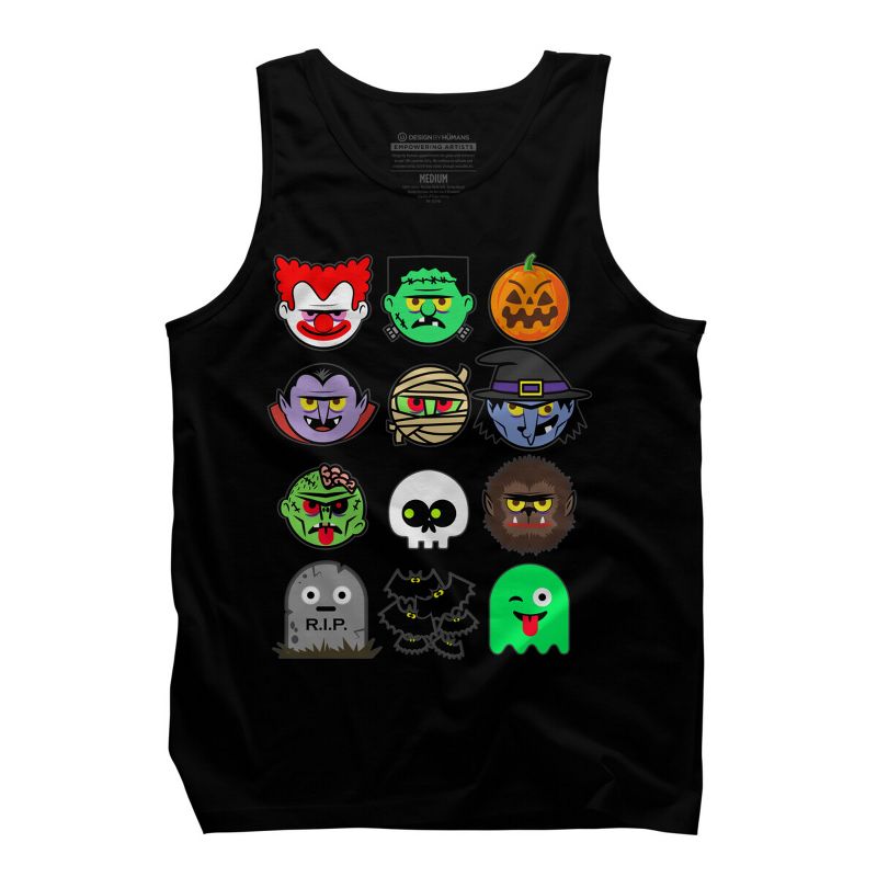 Men's Design By Humans MONSTER FACES Halloween Emoji Shirt Skeleton Dracula Costume By vomaria Tank Top, 1 of 5