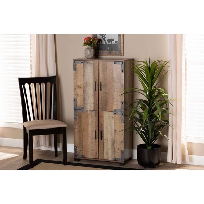 Rustic Brown 47" Wood Shoe Cabinet with Industrial Accents