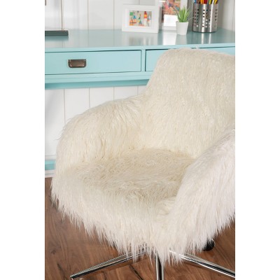 Fiona White Faux Fur Task Chair with Chrome Base