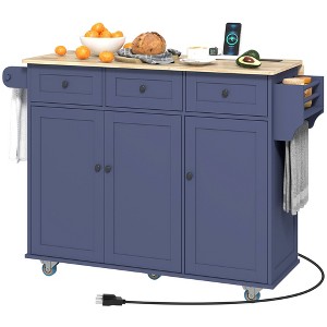 Aghana Digitals Mobile Kitchen Cart with Drop Leaf, Rubberwood Top, Charging Station, Adjustable - 1 of 4