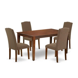 HomeStock 5-Piece Rectangle Mahogany Finish Solid Wood Top Dining Table with 4 Parson Chair - 1 of 4