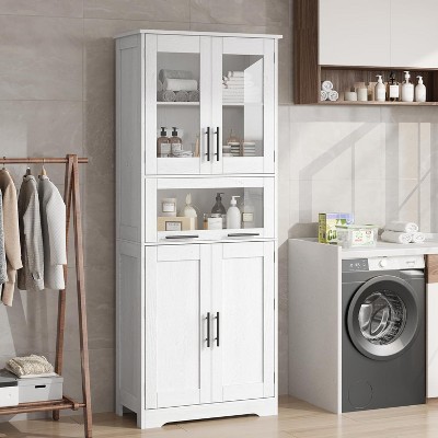 Tall Bathroom Cabinet, Narrow Storage Cabinet , 67” Freestanding Floor Linen Slim Cabinet for Laundry Room, Kitchen, Living Room, Small Spaces