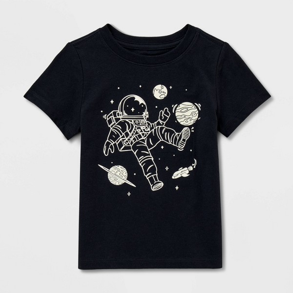 Playera de manga corta de nave espacial de ajuste clásico para niños pequeños - Cat & Jack™ Negro 2