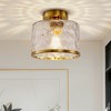 DORESshop 9 in. 1-Light Gold Round Clear Glass Semi-Flush Mount with Water Glass Shade for Bathroom and No Bulbs Included 1-Pack - 2 of 4