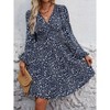 Coolmee Womens Wrap Midi Dress V-Neck Puff Long Sleeve High Waist Elegant Pleated Ruched Work Outfits Dresses S Navy - 2 of 4
