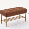 Modern Bedroom Bench，Teddy Bear Fabric Cushion Storage Shoe Stool，Bench with Shelf at The Foot Of The Bed,With Metal Legs,Indoor and Hallway - 4 of 4
