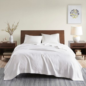 100% Cotton Ultra Soft Solid Bed Blanket, Waffle Weave Lightweight Breathable Blanket for Hot Season - 1 of 4