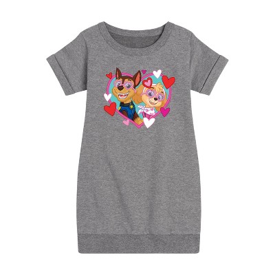 - Paw Patrol - Chase Sky Hearts Graphic Short Sleeve Fleece Dress