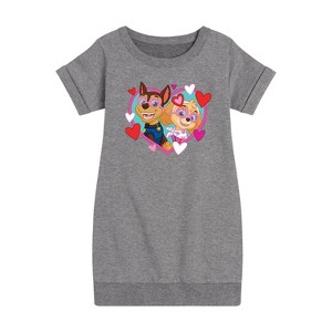 Girls' - Paw Patrol - Chase Sky Hearts Graphic Short Sleeve Fleece Dress - 1 of 4