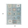 Teal Blue Beige And Ivory Geometric Washable Indoor Outdoor Area Rug - 3 of 4