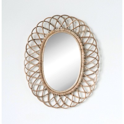 Natural Bamboo Oval Full-Length Wall Mirror