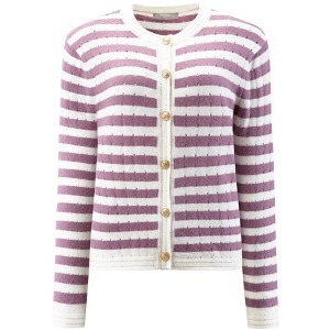 INSPIRE CHIC Women's Striped Spring Casual Long Sleeve Ribbed Knit Sweater Cardigan - 1 of 4