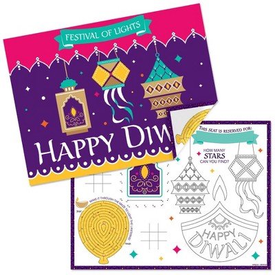 Big Dot of Happiness Happy Diwali - Paper Festival of Lights Party Coloring Sheets - Activity Placemats - Set of 16