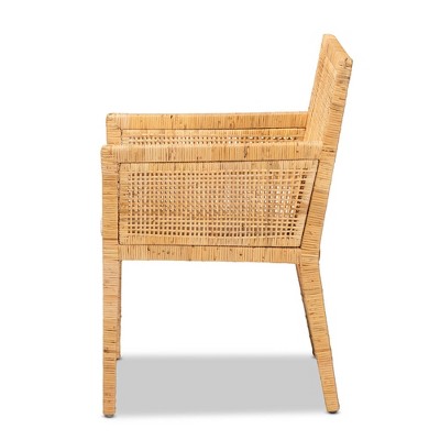 Natural Rattan and Cane Armchair with White Cushion