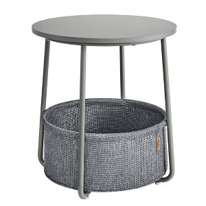 Small Round Side End Table Modern Nightstand with Fabric Basket - 1 of 4