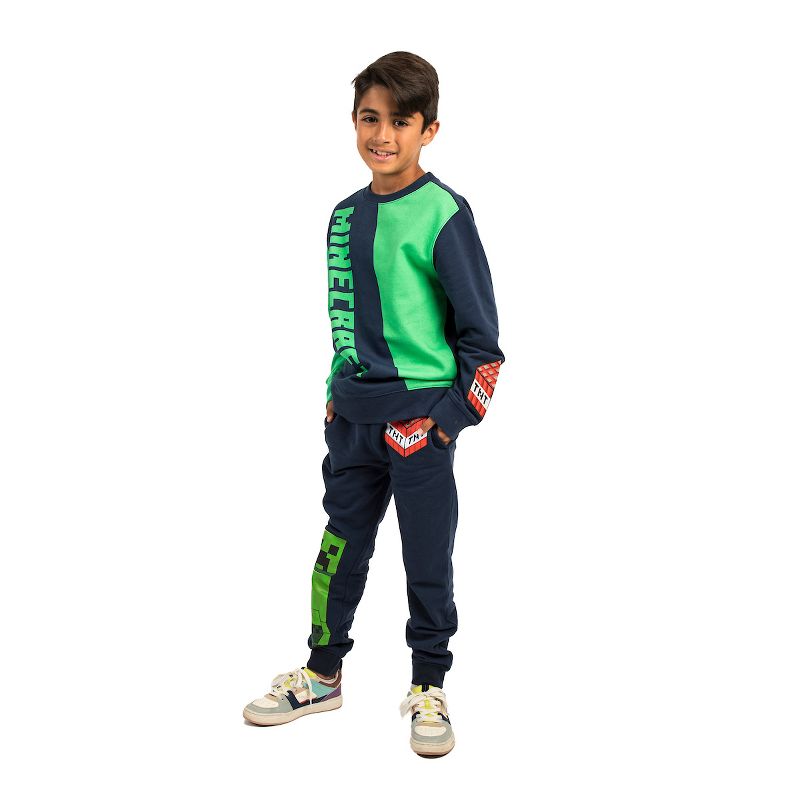 Minecraft Block Character and Title Logo Oversized Graphic Youth Sweatshirt and Joggers 2-Piece Set, 2 of 5