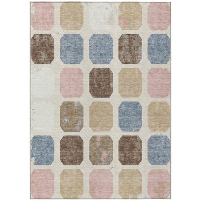 HomeRoots 8' X 10' Linen Ivory And Denim Blue Geometric Washable Indoor Outdoor Area Rug