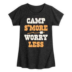 Girls' - Instant Message - Camp Smore Worry Less Fitted Short Sleeve Graphic T-Shirt - 1 of 4