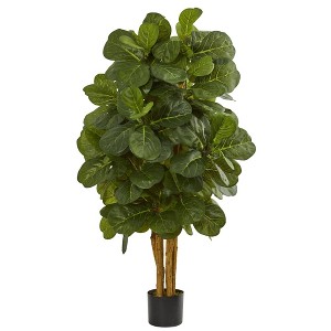 48" Artificial Fiddle Leaf Fig Tree in Pot Black - Nearly Natural: Lifelike, No Maintenance, Indoor Decor - 1 of 3