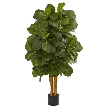 48" Artificial Fiddle Leaf Fig Tree in Pot Black - Nearly Natural