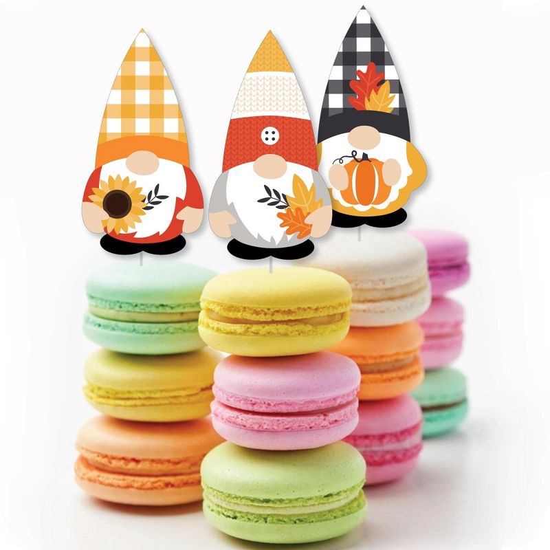 Big Dot of Happiness Fall Gnomes - Dessert Cupcake Toppers - Autumn Harvest Party Clear Treat Picks - Set of 24, 3 of 9