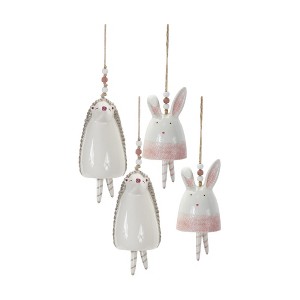 HomeRoots Set of Four 7" Pink And White Resin Hedgehog Model Bell Tabletop Sculpture - 1 of 4