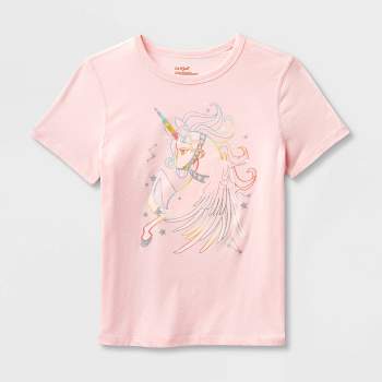 Kids' Adaptive Short Sleeve 'Unicorn' Graphic T-Shirt - Cat & Jack™ Soft Pink