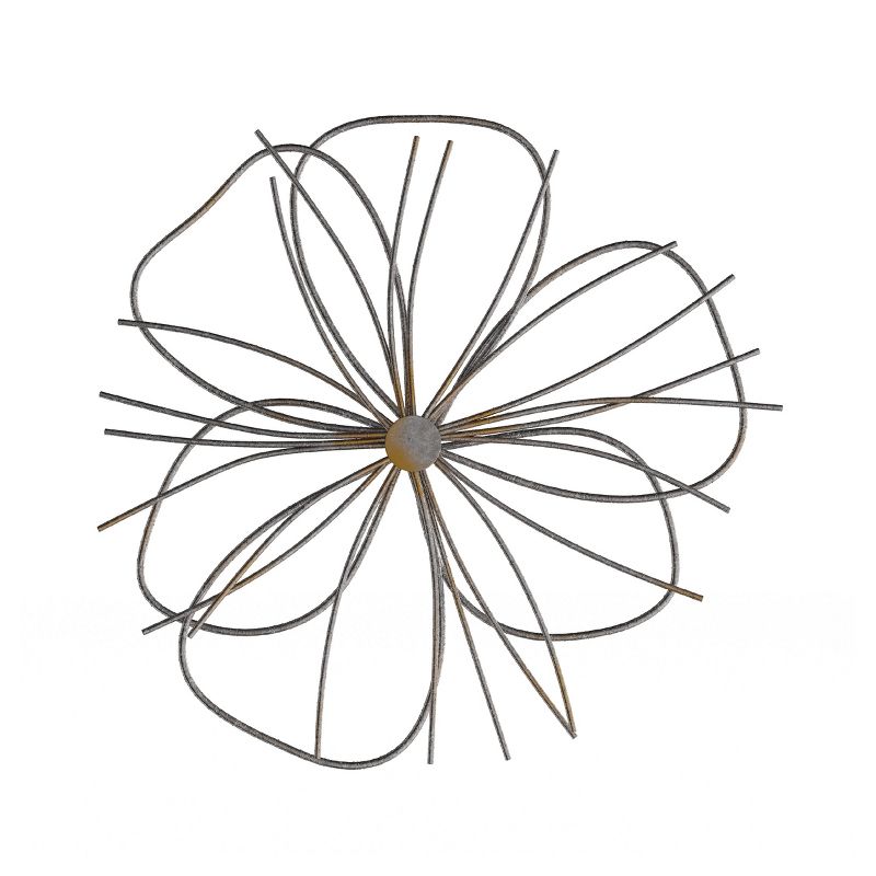Wall Decor - Metallic Layered Wire Flower Sculpture - Contemporary Hanging Accent for Living Room, Bedroom, or Kitchen by Lavish Home (Silver/Gold), 1 of 8