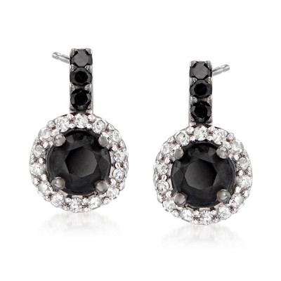Ross-Simons 1.50 ct. t.w. Black and White Diamond Drop Earrings in Sterling Silver