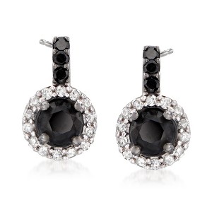 Ross-Simons 1.50 ct. t.w. Black and White Diamond Drop Earrings in Sterling Silver - 1 of 3