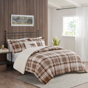 Sapphtopaz 4-Piece King Sheet Set, Plush Alternative Comforter Set, Sheets King Size Bed Set, Bedding with Decorative Pillow -White & Brown - 1 of 4
