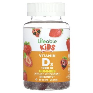 Lifeable Kids Vitamin D3 Gummies, Natural Strawberry, 25 mcg (1,000 IU), 60 Gummies - 1 of 2