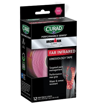 CURAD Performance Series Ironman Far Infrared Kinesiology Tape, Pink, 2 x 10 inches Strips, 12 Count