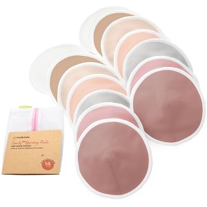 KeaBabies 14pk Organic Nursing Pads, Washable Breast Pads + Wash Bag, Breastfeeding Nipple Pads - 1 of 4